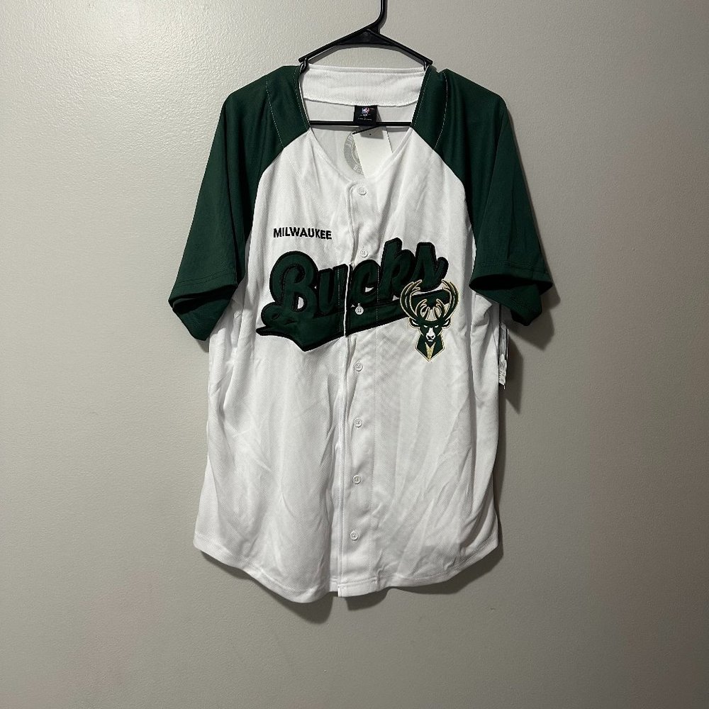 Milwaukee Bucks Baseball Jersey White Green Button Up Ultra Game Fear The Deer